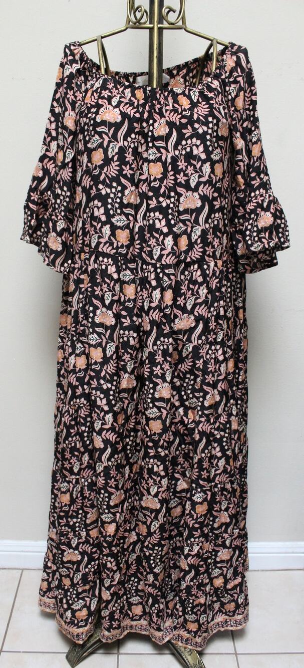 Natalie Martin Mesa Sweet Autumn Brown Floral Ruffle Silk Maxi Dress Small